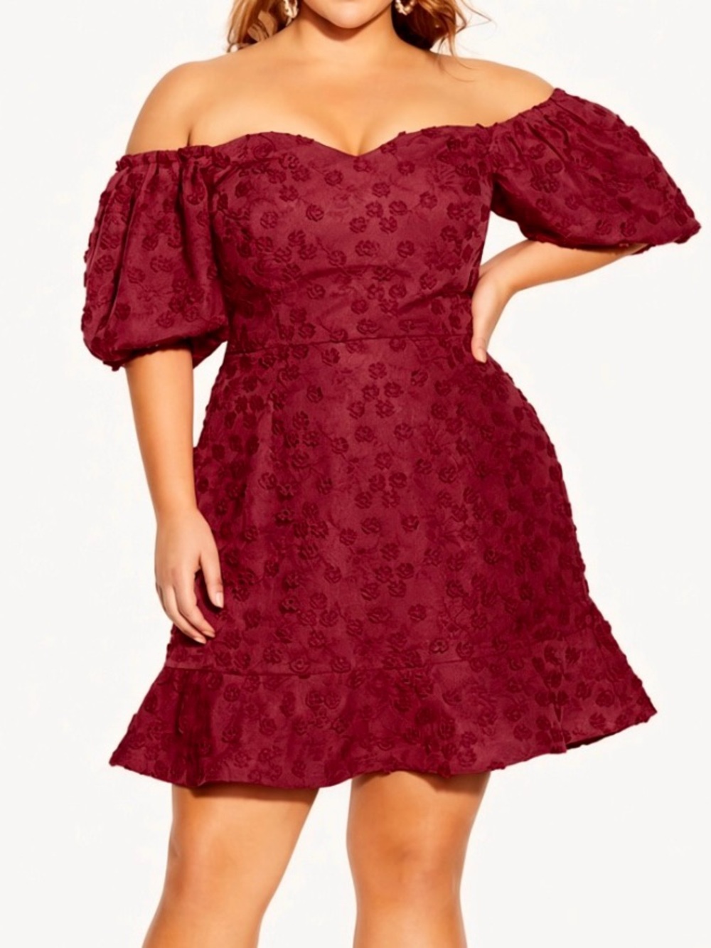 City Chic - Festive Off-Shoulder Red Lace Dress